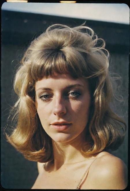 1960s swinging london style 25 year old girl, half body portrait, topless, flashing tits, nsfw, swinging london  hairstyle, kodak ektar e100 analog film, faded, direct print, red