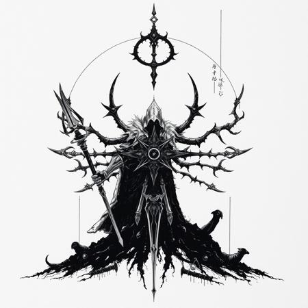 Ink style, symbolism inspired by dark souls, bloodborne