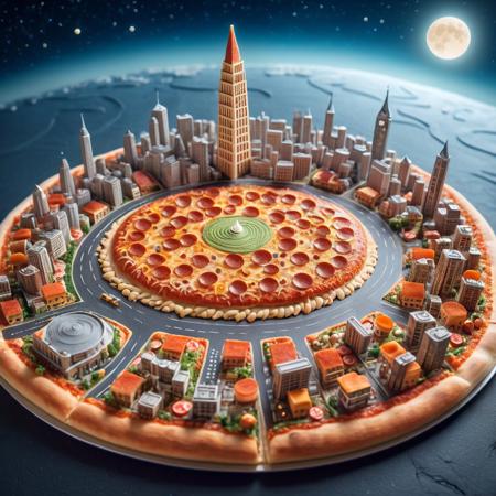 best quality, masterpiece, high resolution. 
miniature city made of pizza, with a moon lit night sky, pizzasdx,
tilt shift,