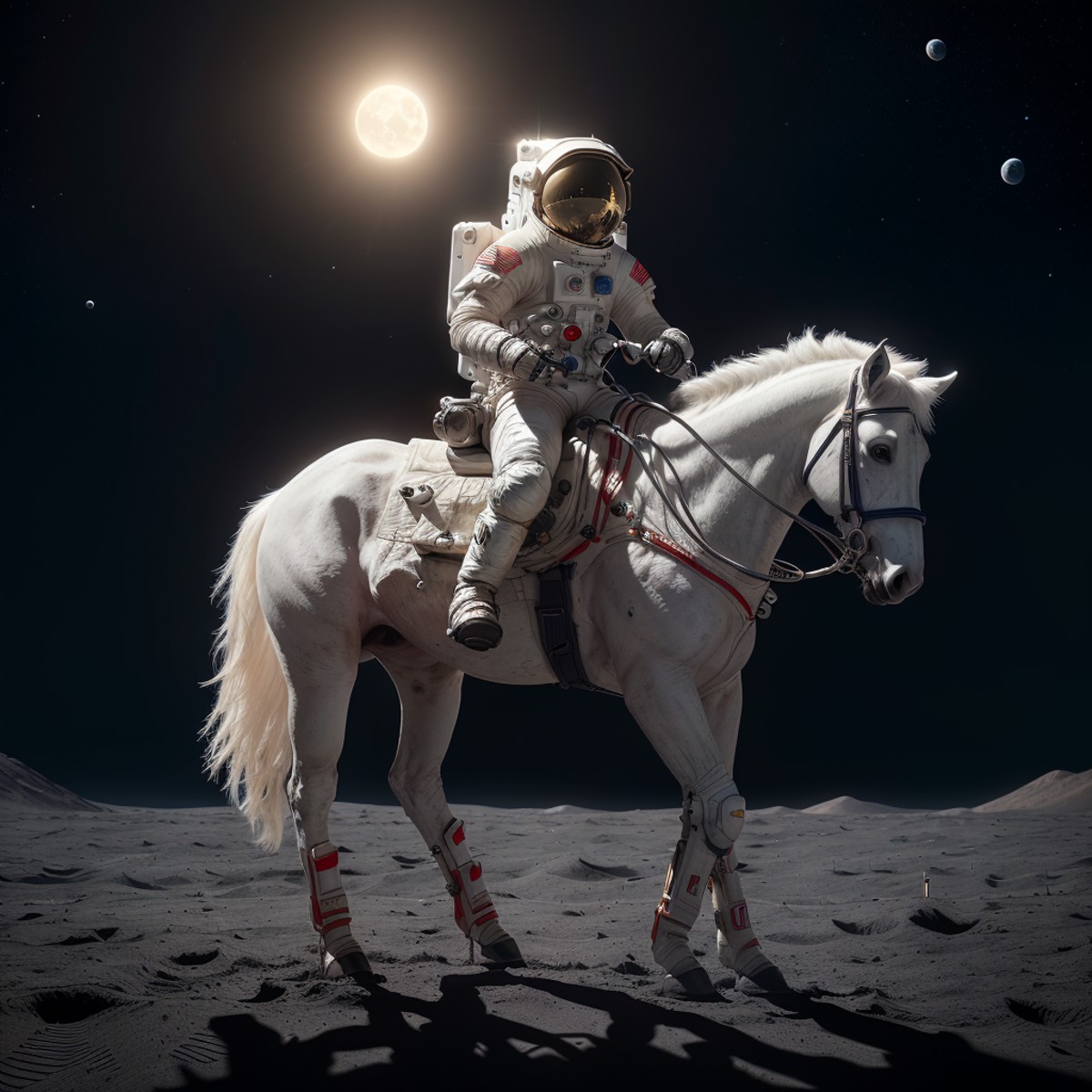 an astronaut riding a horse on the moon, 8k uhd