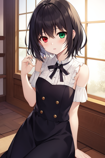 misakimei, heterochromia, green eyes, 1girl, solo