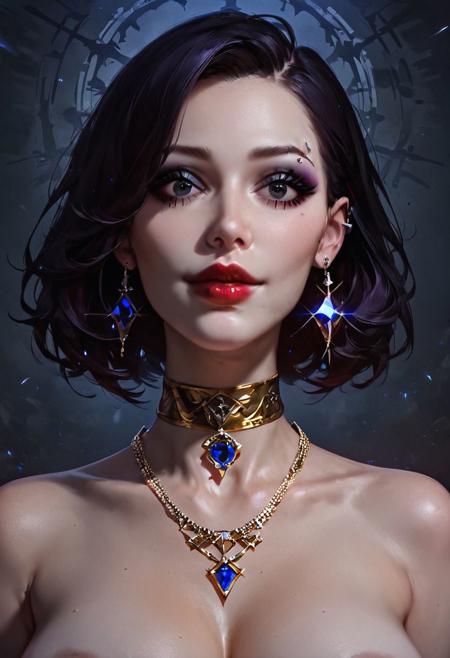 (score_9:1.1), score_8_up, score_7_up, 8k, 1girl, solo, anime, hentai, big eyes, black eyes, pale skin, white skin. naked body, gold necklace, gold choker. short dark hair. red lips, massive boobs, seductive smile. dark background, Uhd, 9K, portrait, masterpiece, stunning, zPDXLxxx, Expressiveh, concept art, realistic, looking at sky, goth