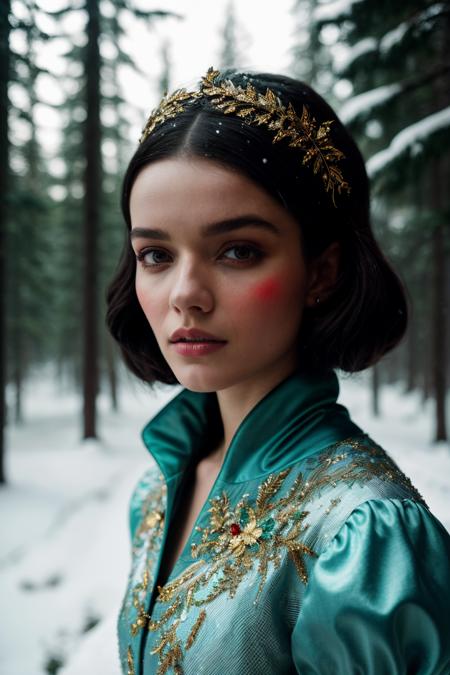 A stunning intricate full color portrait of woman, wearing a snow white outfit, epic character composition, by ilya kuvshinov, alessio albi, nina masic, sharp focus, natural lighting, subsurface scattering, f2, 35mm <lora:RachelZegler-RealVision-V1.0:1>