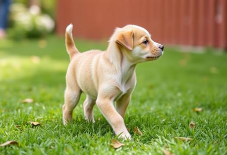Cuty dog puppy is following his tail.