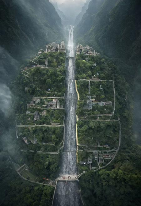 (POV view , DOF, first people view from the entrance, low angle shot:1.4), in the rainforest, mist,
(Ancient civilization, Alien Prometheus movie scene, dune movie scene:1.5), (The colonial city of the future, in the mist-filled Grand Canyon, on an unknown Earth-like planet, 2 moon on sky, Spaceship flight connects colonies, waterfulls:1.3), (Machu Picchu, a mountain settlement, incredibly spectacular:1.2), (Mario Botta:1.3), (avant-garde, future, reality, science fiction, photorealistic), (modern architecture:1.2), White limestone and black granite, fountain, waterfall, landmark, square, path, narrow street,
(Large Files, Ultra Realistic, 8K, 16k, FHD, HD, VFX, Perfect, Photography, composition, Architecture Sales Photography, Architecture Competition, Ultra High Resolution, Cinematography, High Resolution Image:1.1), (dramatic lighting, direct sunlight, ray tracing, clear shadow:1.2),  (real landscape:1.1), (blurred background:1.0), (urban background, more_details) ,
extremely detailed, hillscastel, great lighting, Factory