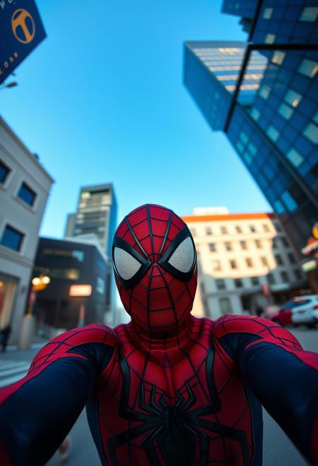 front camera selfie of spider man