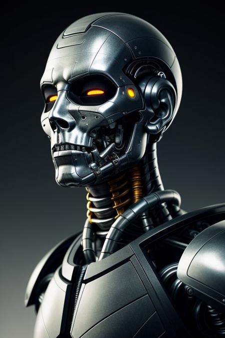 close up shot of a photorealistic cybernetic terminator cranium dark futuristic style three quarters view, sf, intricate artwork masterpiece, ominous, matte painting movie poster, golden ratio, trending on cgsociety, intricate, epic, trending on artstation, by artgerm, h. r. giger and beksinski, highly detailed, vibrant, production cinematic character render, ultra high quality model
