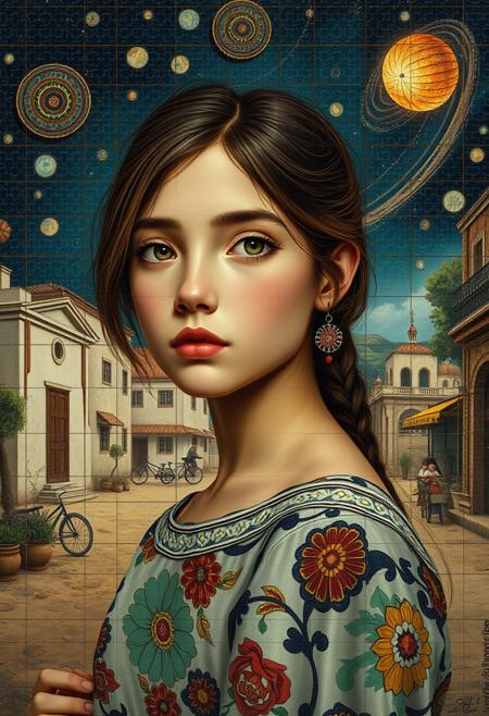 1girl, (portrait art stylized by Michael Shapcott:1.3) and (Nicolas Poussin:1.3) and (Frenchy:0.8) and (Keith Parkinson:0.9) , mundane Iznik Tiles of an intricate background, Deserted [Light:Alien:6] ([Kraken|Pebble]:1.3) , [Chinese:Ethiopian:8] background, lush street and Supernova remnant in background, Fall, Very wide view, Ultrarealistic, Light, Royalcore, broad lighting, pinhole lens, Kinemacolor, attractive, intricate, artstation, extremely beautiful