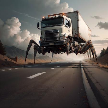 <lora:ArachnoPhobiaAI:.6> ArachnoPhobiaAI  truck on road