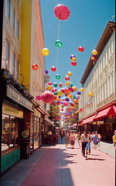 analog film photo ((best quality)), ((masterpiece)), (detailed), 8K, dynamic scene of a sugar rush, vibrant candy explosion, colorful candies and sweets flying in the air, swirling lollipops, glistening gummy bears, sparkling sugar crystals, energetic motion, (playful atmosphere:1.4), vivid colors, (whimsical art style:1.2), wide-angle shot, bright, cheerful background . faded film, desaturated, 35mm photo, grainy, vignette, vintage, Kodachrome, Lomography, stained, highly detailed, found footage