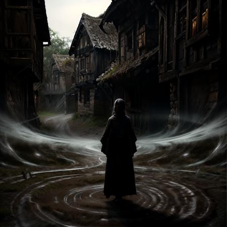 highly detailed photo of a (time elemental:1.2) in a medieval village,

1girl, sky hoops, white rising effect,

ground ripples,

standing on a medieval street,

photorealistic,
silhouette lighting,
cinematic, eerie, ethereal,







