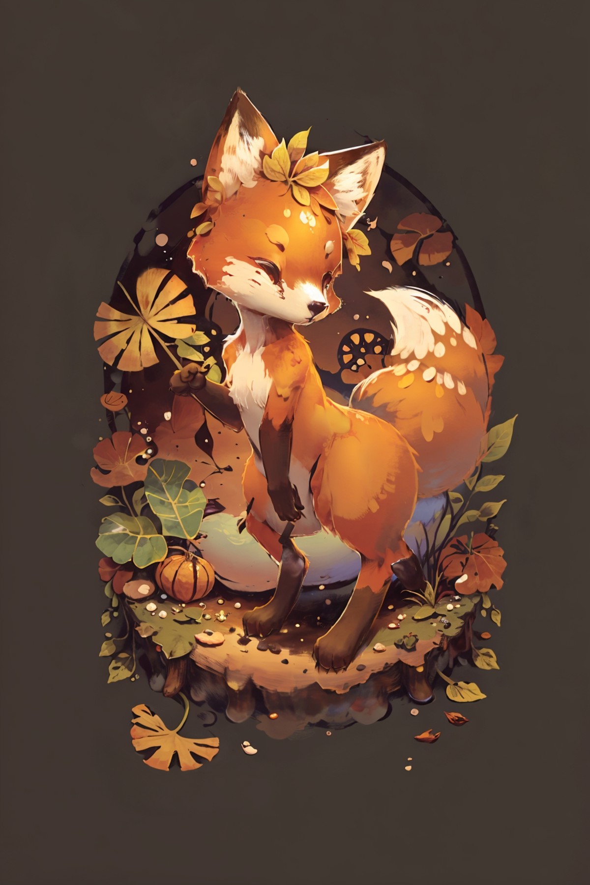 cute00d, simple background, short tail, fox, leaf, animal focus, <lora:cute00d-000020:1>