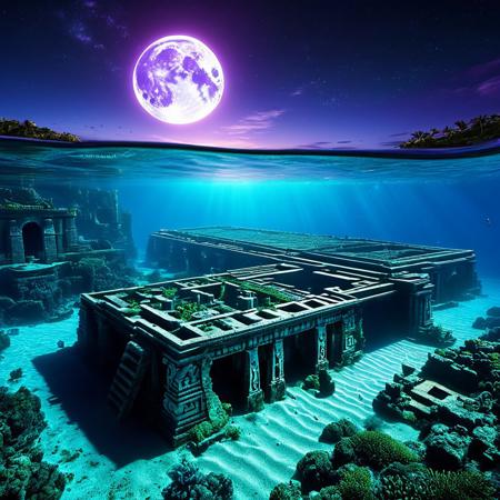 professional 3d model /imagine prompt:Sunset Over the Lost Atlantis City"** *Description:* Capture the mysterious beauty of the sun setting over the submerged ruins of Atlantis. Convey a sense of wonder and curiosity as the ancient city unveils its secrets beneath the deep blue sea., Majestic, Arts and Crafts Movement, Golden Age of Detective Fiction, DSLR, Rigging, Motion blur, Collage, purple colors, sci-fi, moon lighting, Super detailed, photorealistic, food photography, Cycles render, 4k, <lora:Oblivion_lcm_structure_Craft_a_high-resolution:0.8>In the heart of the Atlantic Ocean on a mystical, uncharted island where the remnants of a lost civilization emerge, digital painting, ancient temples adorned with strange symbols and sacred scripts discovered by explorers, submerged ruins of an ancient city lie beneath ocean waters, adventure seekers diving into the depths discovering the island's secrets are twisted, dangerous, intertwined with eerie powers, phenomena of time bending, past and future merging, haunted by the echoes of an ancient melody leading them into the maw of a . octane render, highly detailed, volumetric, dramatic lighting