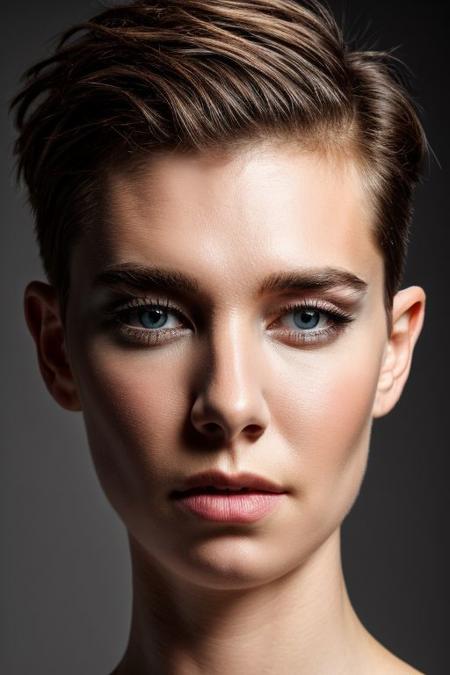 vnk, full color portrait of woman, (undercut hair:1.0), 
masterpiece, best quality, sharp focus, 8k highres, ultra-detailed, rim light, (grey background:1.0),
 <lora:CR-VanessaKirby-frankyfrank2k:1.1>