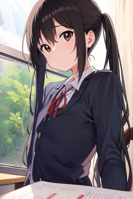 azusanakano, <lyco:azusanakano-LYCORIStest:1>,
azusa nakano, (black hair:1.5), (brown eyes:1.7), long hair, twintails, (flat chest:1.2),
BREAK sakuragaoka high school uniform, school uniform, uniform,
BREAK looking at viewer,
BREAK indoors, classroom,
BREAK <lora:GoodHands-vanilla:1>, (masterpiece:1.2), best quality, high resolution, unity 8k wallpaper, (illustration:0.8), (beautiful detailed eyes:1.6), extremely detailed face, perfect lighting, extremely detailed CG, (perfect hands, perfect anatomy),