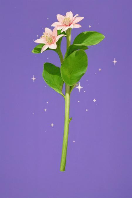 flatflower, no humans, flower, pink flower, artist name, white flower, sparkle, leaf, simple background, cloud, plant, purple background, still life, <lora:flatflower:1>