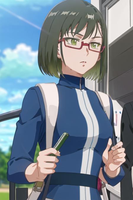 best quality, masterpiece, highres, solo, {shinjo_amane_birdiewinggolfgirlsstory:1.15}, glasses, short_hair, semi-rimless_eyewear, green_hair, green_eyes, under-rim_eyewear, red-framed_eyewear, 2girls, multiple_girls, black_hair, covering_mouth, whispering