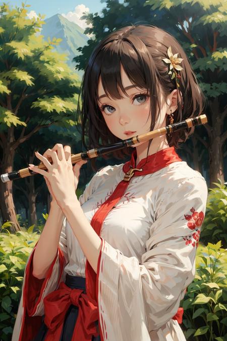 1girl, playing flute, flute,masterpiece, best quality, 8k,  <lora:flute_v1-000015:0.68>