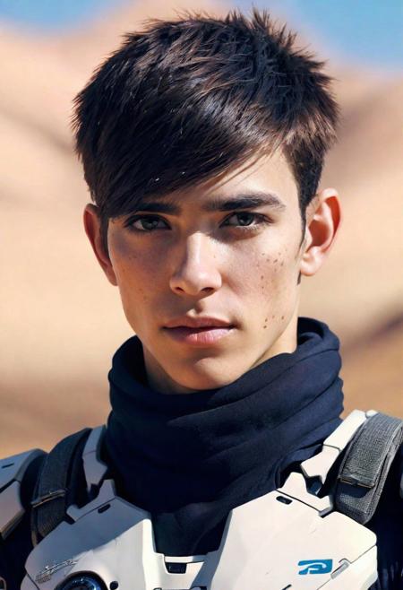 best quality, artwork, a photo of a person, a young european man, looking at viewer,  cowboy shot, detailed face, futuristic, <lora:Cyberpunk01XL:50.0>, (light smile:0.3), TOK, (sci-fi:1.5), (hi-tech:1.5), (cybernetics:1.5), BRETHTAKING BACKGROUND, sharp details, sharp focus,