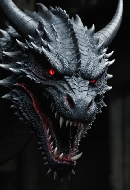, masterpiece, Dragon, Dragon head,  white Scales, detailed Head, detailed Body, Big Claws, Long Tail, looking around a Corner in a dark Warehouse, at dark night, sharp Teeth, bloody Teeth, blood, bloody claws, Bloody Face, Bloody Scales, dimm light, Head Closeup, Face Closeup, detailed Eyes, staring at the camera, Feral,