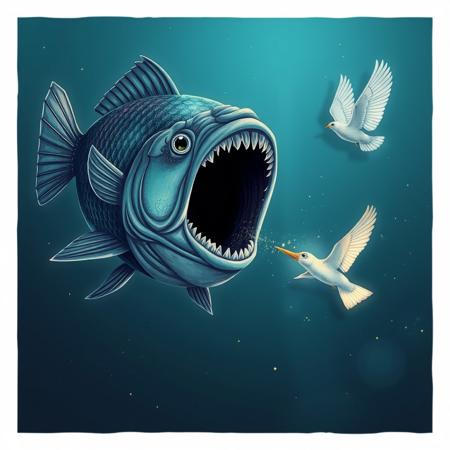 score_9, score_8_up, score_7_up, a cosmic fish with a black hole in its mouth hunting a bird flying in the sky