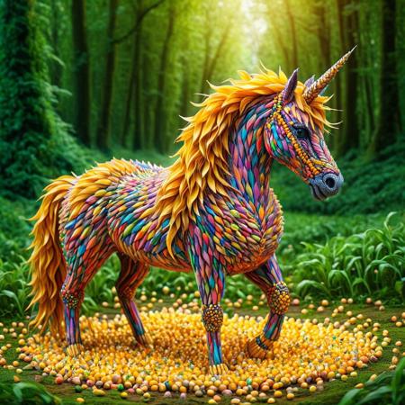 realistic photography of a unicorn her corn is made of pencil, magical fairytale landscape, elaborate fantasy style art, fantasy, intricate details, ultra sharp, exquisite detail, flawless composition, vivid colors, masterpiece, exciting background