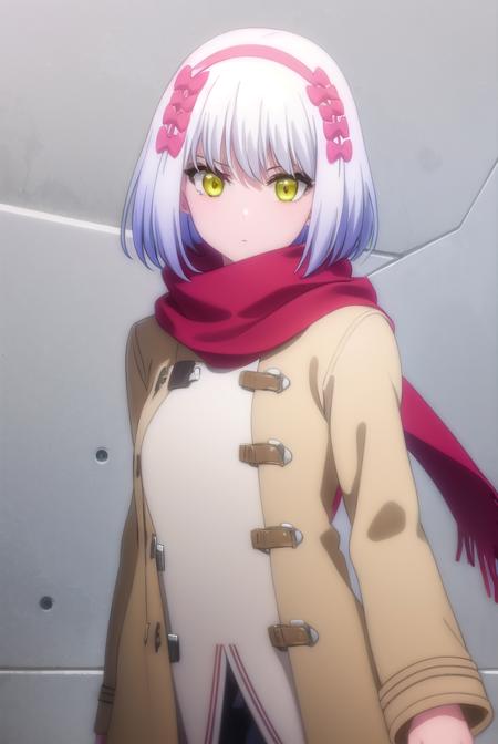 paulamccoy, <lora:paula mccoy s2-lora-nochekaiser:1>,
paula mccoy, short hair, bow, (yellow eyes:1.3), white hair, hair bow, hairband,
BREAK scarf, red scarf, coat, long sleeves, wide sleeves, white coat,
BREAK indoors, classroom,
BREAK looking at viewer, (cowboy shot:1.5),
BREAK <lyco:GoodHands-beta2:1>, (masterpiece:1.2), best quality, high resolution, unity 8k wallpaper, (illustration:0.8), (beautiful detailed eyes:1.6), extremely detailed face, perfect lighting, extremely detailed CG, (perfect hands, perfect anatomy),