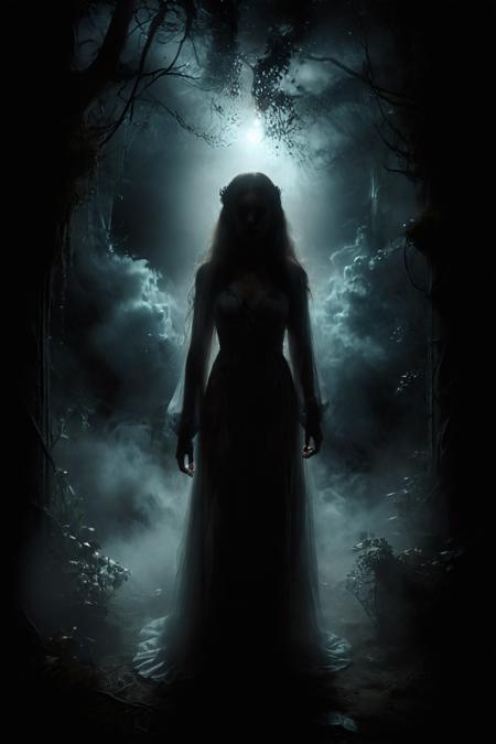 Setting & Atmosphere:
The scene takes place in the heart of LothlÃ³rien, in a dimly lit, ethereal environment with a mystical and otherworldly ambiance. The surrounding area is bathed in a soft, silver-blue light, giving it a dreamlike quality. The light seems to emanate from the trees and water around them.
Galadriel's Expression:
Galadrielâs face is calm and serene, but as she imagines the power of the Ring, her expression changes dramatically. Her eyes widen, glowing with an intense, almost otherworldly light, and her face contorts slightly with a mixture of temptation, power, and latent darkness. Thereâs a sense of immense power brewing within her, restrained yet palpable.
Her Transformation:
As she speaks, thereâs a visual transformation where Galadriel appears larger, more formidable, and otherworldly. Her skin takes on a shimmering, almost metallic hue, with silver and blue tones. Her eyes become brilliantly luminous, glowing with a fierce light that contrasts with the darkness around her. The lighting accentuates the sharpness of her features, giving her a more defined, almost statuesque appearance.
Clothing & Accessories:
Galadriel is wearing a long, flowing white gown made of a delicate, almost translucent material that glows faintly in the low light. The gown has intricate silver embroidery along the edges, with patterns resembling leaves and vines. Her hair is long, golden, and flowing, cascading down her back like a river of light. She wears a simple, elegant silver circlet on her head, adorned with a single white gem in the center.
Lighting & Shadows:
The light around Galadriel is both soft and harsh, creating a duality in her appearance. While her face and upper body are illuminated by a soft, ethereal light, her lower half and the surrounding area are cast in deep shadows, emphasizing the contrast between the light and dark aspects of her character in this moment. The shadows move and flicker subtly, adding to the eerie, powerful atmosphere.
Background Elements:
Behind her, the ancient trees of LothlÃ³rien loom tall, their twisted branches reaching out like dark tendrils. The leaves glisten as if covered in dew, reflecting the faint light. The water in the background is calm, reflecting the soft light of the scene, adding to the mystical feel.
Her Aura:
During the transformation, Galadriel emanates a powerful aura that seems to ripple through the air around her, distorting the space slightly. The air seems to shimmer with energy, and thereâs a sense of awe and dread as she imagines herself as the Dark Queen. The colors around her become more intense, with deep blues, silvers, and blacks dominating the scene. <lora:add-detail-xl:1> <lora:extremely_detailed:1> <lora:zavy-cntrst-sdxl:1> <lora:Sinister_Style_SDXL:1>