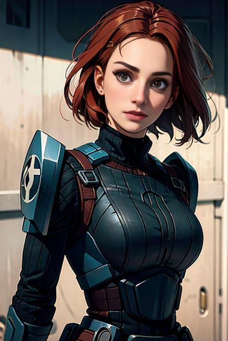 1 woman, bokatan, armor, <lora:ARWbokatan:1>, red hair, battle pose, Photorealistic, Hyperrealistic, Hyperdetailed, analog style, hip cocked, demure, low cut, detailed skin, matte skin, soft lighting, subsurface scattering, realistic, heavy shadow, masterpiece, best quality, ultra realistic, 8k, golden ratio, Intricate, High Detail, film photography, soft focus, blurry background