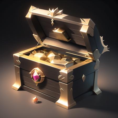 Simple structure, best quality symmetry, a treasure chest, realistic, black background, gems, dragon pattern, twine, ribbon, rose, gold <lora:GameIconResearch_chest Lora:1>