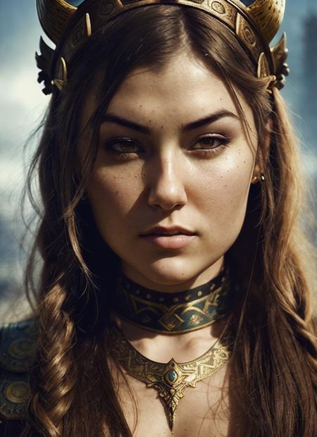 A stunning intricate full color portrait of (sks woman:1) as (viking warrior), (barbarian),  epic character composition, by ilya kuvshinov, alessio albi, nina masic, sharp focus, natural lighting, subsurface scattering, f2, 35mm, film grain, <lora:locon_sasha_v1_from_v1_64_32:1.25>