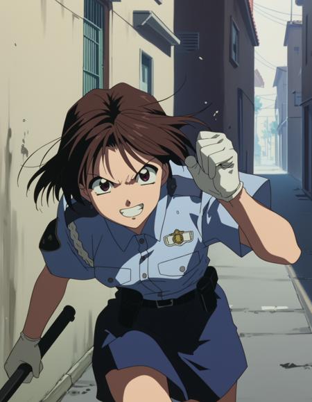 kobayakawa miyuki, black hair, police uniform tsujimoto natsumi, short hair, brown hair, police uniform