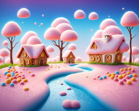 (Masterpiece, best quality:1.3), highly detailed, fantasy, , 8k, tilt shift, sweetscape, dynamic, cinematic, ultra-detailed, stunning portrait candy village, sweets, fantasy, gorgeous, digital illustration, beautiful composition, intricate details, highly detailed, volumetric, cotton candy,  sky, grass, cloud, cookie, sugar, dramatic lighting, beautiful, drip, sparkle, rounded corners, food, cute, glitter, bubble, see-through, transparent, scenery, (no humans), shimmer, drizzle, beautiful, (shiny:1.2), various colors, bloom:0.4, extremely detailed, gradients),more detail XL