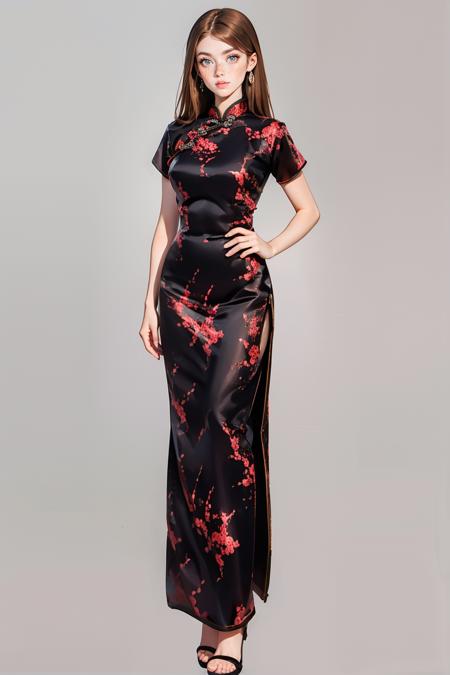 ch30ngs4m, short sleeves, black dress, chinese dress, side slit,