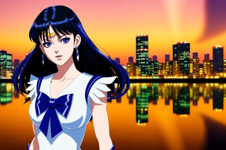 stunningly attractive sailor saturn, dynamic pose, (gold tiara on her forehead), (tiara), magical girl, showing off, action. fascinating, grim dark, beautiful, intimate, emotional, Highly Detailed, Sci-Fi, ultra high detail, masterpiece (frequency separation), reflections, sharp, raytracing, Padme Amidala, light particles, electrical, sensual, confident, elegant, perfect feminine face, night, tokyo city in night background  <lora:SailorSaturnV1:1> <lora:epiNoiseoffset_v2:1>