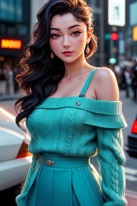 photo of beautiful (nlb0rdizz0:0.99), a woman with beautiful hair, hair upsweep updo, as a movie star in a (movie premiere), premiere gala, (near a movie theatre), natural skin texture, (elegant turquoise sweater off-shoulder), (suspenders:1.1), 24mm, 4k textures, soft cinematic light, adobe lightroom, photolab, hdr, intricate, elegant, highly detailed, sharp focus, ((((cinematic look)))), soothing tones, insane details, intricate details, hyperdetailed, low contrast, soft cinematic light, exposure blend, hdr, faded, (paparazzi in background), (painted lips:1.1), ((looking straight at the camera:1.1))