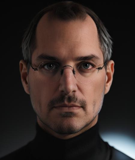 s7t3j0, man ((Gradient black background)), detailed eyes, (close portrait photo), Against the light, (Turtleneck), Glasses