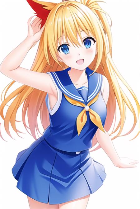 chitoge_kirisaki,chitoge kirisaki, highres,(masterpiece_1.0),(white background),(best quality_1.0),(standing),(body in frame),1girl, full body,