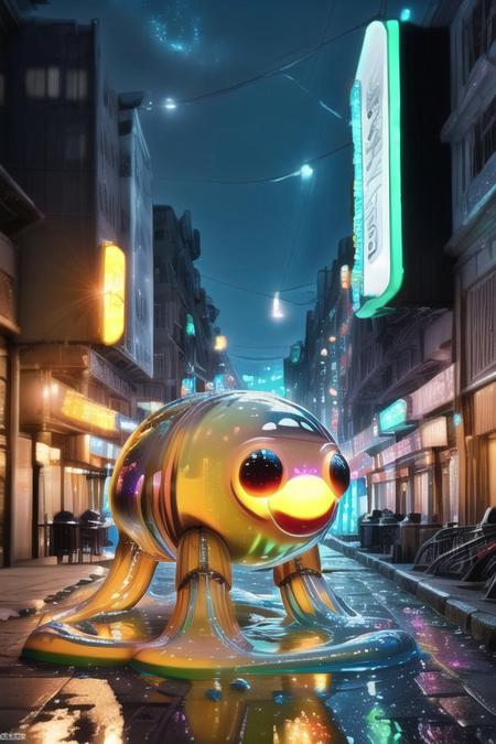 slime-morph, sl1m3d, made of slime, robot, bright lights, ultra realistic