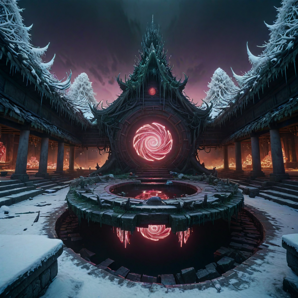 (by Alejandro Jodorowsky:0.9) and (Nuri Bilge Ceylan:0.8) , anime key visual, League of Legends Splash Art, Fashion shot of a Orphism Great ("Curse of Vitality":1.3) , surreal, at Ridiculous Temple, Western roots with Nature, Snowy, shallow depth of field, Ultra Detailed, Depressing, Europunk, Moonlit, pinhole lens, anaglyph effect, Swirling, dynamic composition, ultra high res, trending on CGSociety