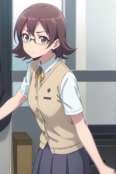 senaakagi, <lora:sena akagi s2-lora-nochekaiser:1>,
sena akagi, short hair, brown hair, glasses, (brown eyes:1.5),
BREAK skirt, ribbon, school uniform, blazer, grey skirt, shirt, white shirt, collared shirt,
BREAK indoors, classroom,
BREAK looking at viewer, (cowboy shot:1.5),
BREAK <lyco:GoodHands-beta2:1>, (masterpiece:1.2), best quality, high resolution, unity 8k wallpaper, (illustration:0.8), (beautiful detailed eyes:1.6), extremely detailed face, perfect lighting, extremely detailed CG, (perfect hands, perfect anatomy),