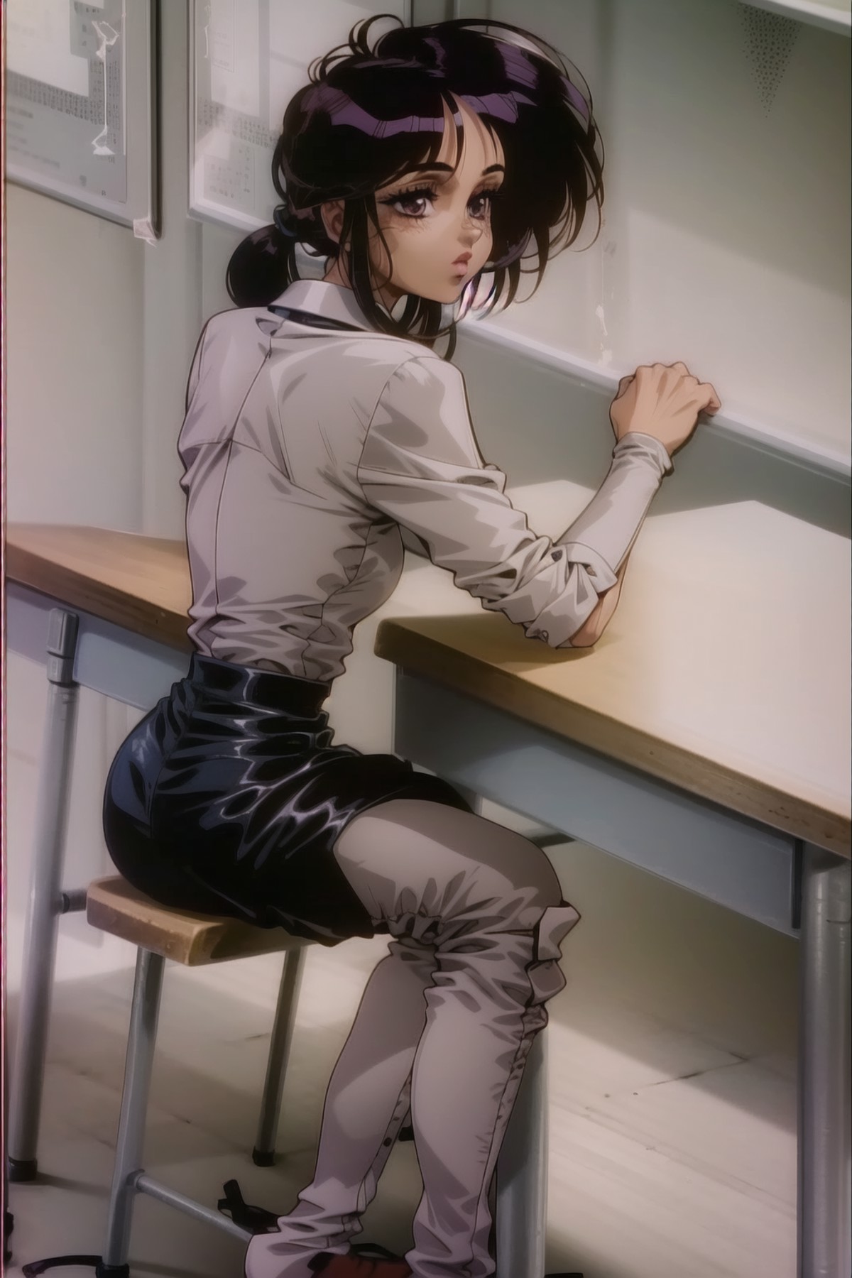 <lora:battle_angel_alita2:1>
alita, 1girl, pony tail,, sitting in a classroom, school desk, from the side