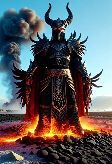 Upon blasted heath strewn with charred detritus, a sorcerer of immense prowess takes stance. Cloaked in garments woven from shadowstuff, embroidered with runes aflame, the mystic weaver of ruin marshals infernal energies to conjure annihilation incarnate. Palms pressed together before chest, eyes clenched shut in rapt concentration, the archmage unleashes pent-up pyrokinesis in explosive eruption. Blazing orb of super-heated plasma detonates outward, engulfing everything within radius of devastation. Searing tongues of flame dance frenetically, casting long, writhing shadows that writhe hypnotically amidst acrid haze choked with ash and embers. Smoke-shrouded silhouettes of toppled monoliths loom beyond periphery, relics of once-mighty bastions reduced to rubble by previous firestorms summoned by this maestro of mayhem.
3d-rendering, concept-art, digital, dreaminess, futuristic, multimedia, virtual-reality, 
eeriness, fantasy, other-worldliness, science-fiction, surreal, 
colorful, sci-fi style, technological, alien worlds, space themes, advanced civilizations, 
best quality, masterpiece, aesthetic, intricate details, highly detailed, ultra-detailed, absurdres, unreal engine, octane rendering, high contrast, vivid, vibrant, volumetric lighting, sharp focus, 
ObsidianSand