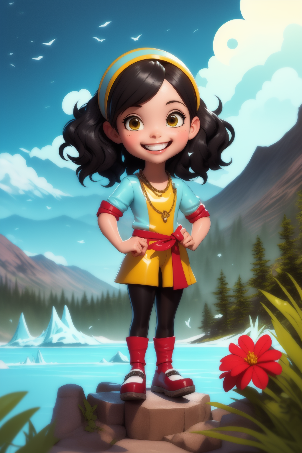 (masterpiece,best quality:1.5),waves,
cute girl, (city,Glacier National Park, United States:1.1), full body,black hair, sh...