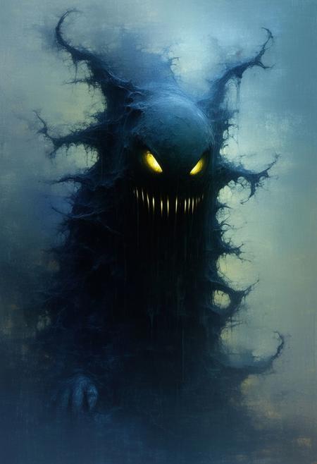 Abstract art of a creepy monster, fading away.