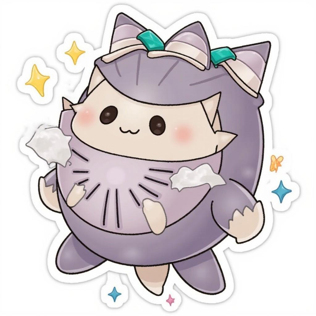 chibi kawaii sticker, cat  with  mustache   battlebeast