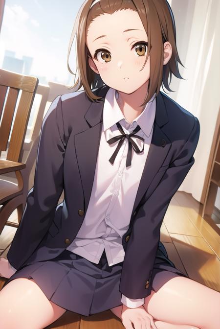 ritsutainaka, <lyco:ritsutainaka-LYCORIStest:1>,
ritsu tainaka, (brown eyes:1.7), light brown hair, (forehead:1.5), hairband, short hair, (flat chest:1.2),
BREAK sakuragaoka high school uniform, school uniform,
BREAK looking at viewer,
BREAK indoors, classroom,
BREAK <lora:GoodHands-vanilla:1>, (masterpiece:1.2), best quality, high resolution, unity 8k wallpaper, (illustration:0.8), (beautiful detailed eyes:1.6), extremely detailed face, perfect lighting, extremely detailed CG, (perfect hands, perfect anatomy),