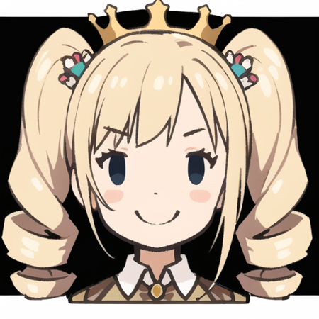 iconsono,drill hair,twintails,hair ornament,crown.  <lora:IconSono-08:0.85>,blonde hair,