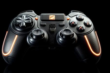 masterpiece, best quality, 8K, HDR, absurdres, intricate details, ciTron Legacy, photo of futuristic controller, neon details, controller, blurry background