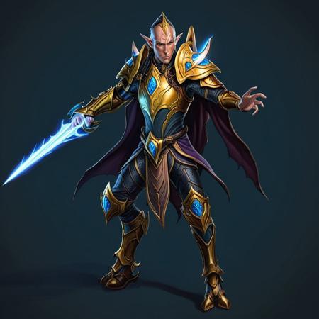 1man,  elf warrior, holding weapon psyblade,  cartoony realism